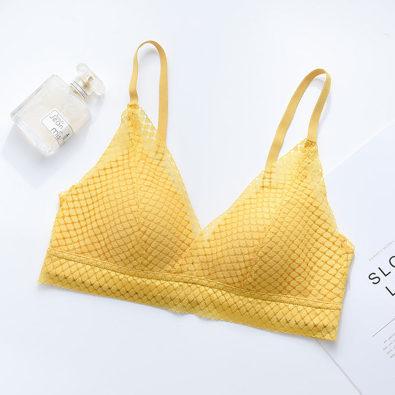 Sexy lace underwear girl French triangle cup no steel ring text chest gathering thin breathable non-trace